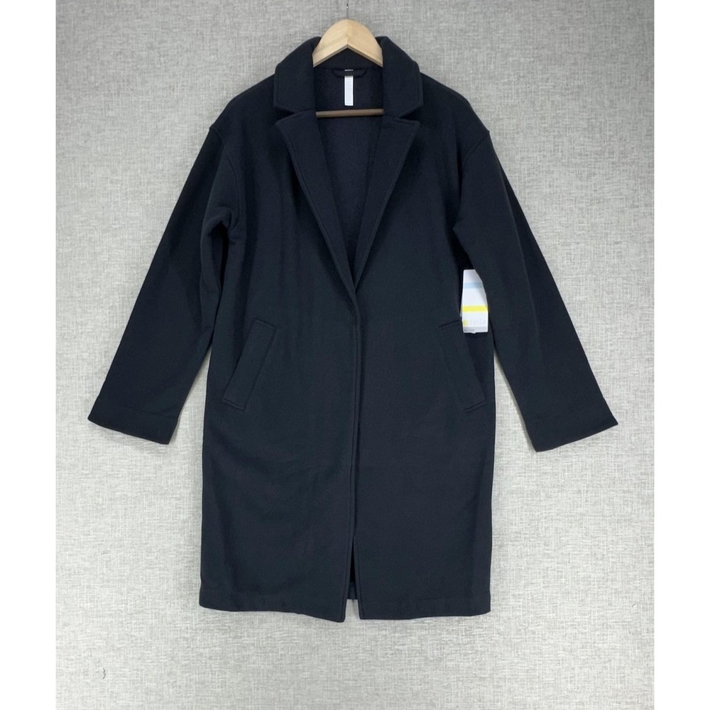 Zella Jacket Womens XS Black All Day Longline Fleece Snap Front Pockets Coat